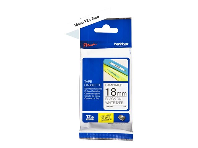 Elara TZE-241 LAMINATED TAPE 18MM 8M BLACK ON WHITE