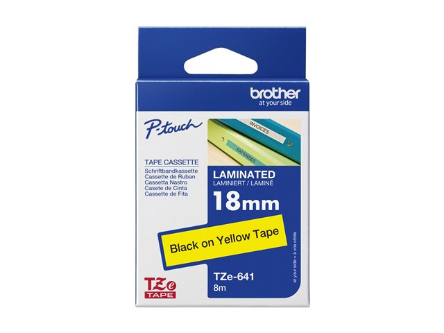 elara TZE-641 LAMINATED TAPE 18MM 8M BLACK ON YELLOW