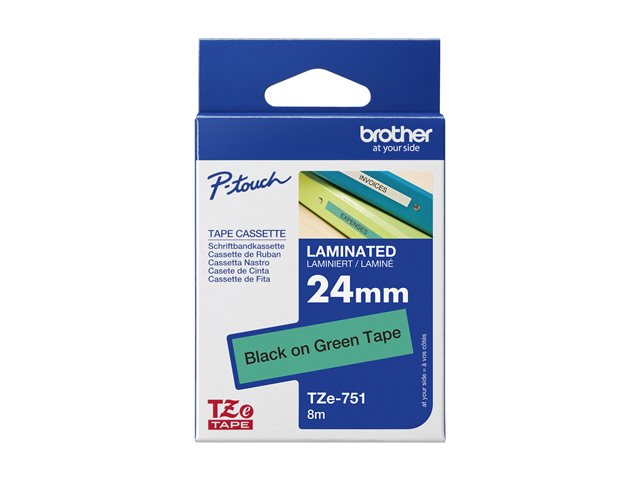 elara TZE-751 LAMINATED TAPE 24MM 8M BLACK ON GREEN