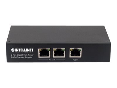 Elara Intellinet 2-Port Gigabit High-Power PoE+ Extender Repeater IEEE 802.3at/af Power Over Ethernet (PoE+/PoE) Metal