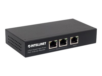 Elara Intellinet 2-Port Gigabit High-Power PoE+ Extender Repeater IEEE 802.3at/af Power Over Ethernet (PoE+/PoE) Metal