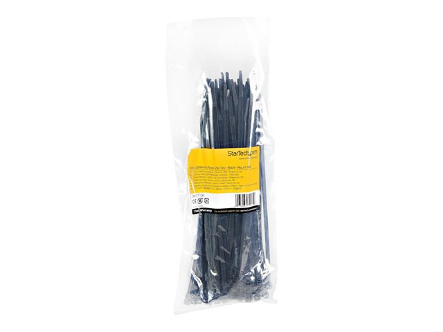 Elara StarTech.com 10"(25cm) Cable Ties 1/8"(4mm) Wide 2-5/8"(68mm) Bundle Diameter 50lb(22kg) Tensile Strength Nylon Self Locking Zip Ties W/ Curved Ti