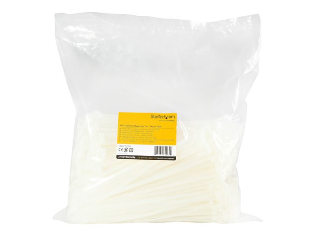Elara StarTech.com 10"(25cm) Cable Ties 1/8"(4mm) Wide 2-5/8"(68mm) Bundle Diameter 50lb(22kg) Tensile Strength Nylon Self Locking Zip Ties W/Curved Tip