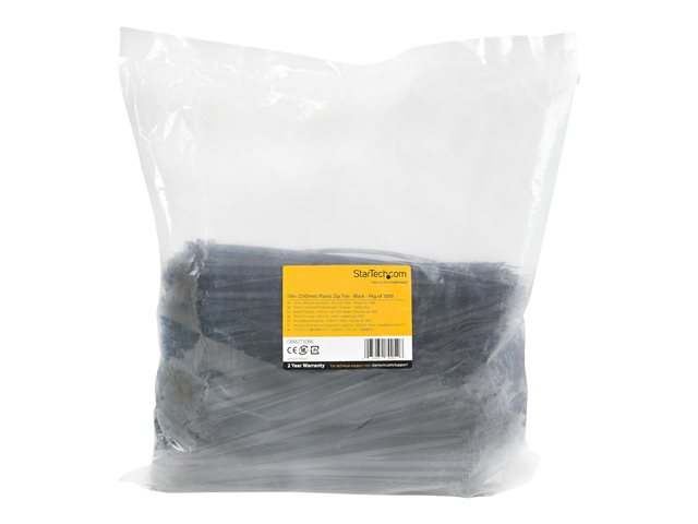 Elara StarTech.com 10"(25cm) Cable Ties 1/8"(4mm) Wide 2-5/8"(68mm) Bundle Diameter 50lb(22kg) Tensile Strength Nylon Self Locking Zip Ties W/Curved Tip