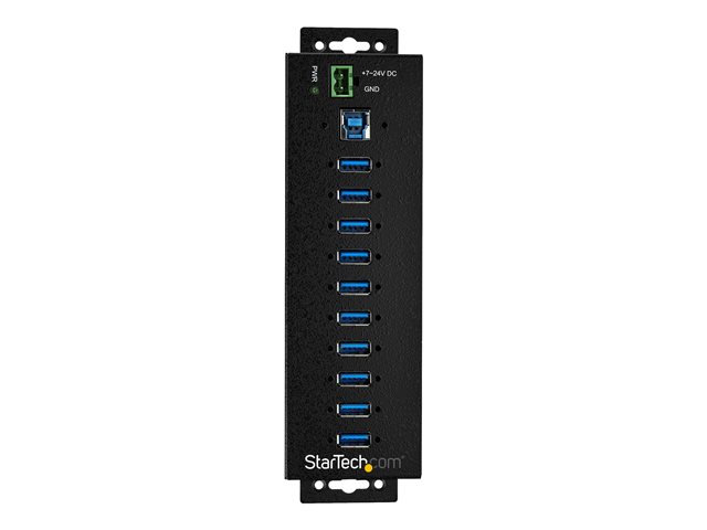 Elara StarTech.com 10 Port USB Hub With Power Adapter Surge Protection Metal Industrial USB 3.0 Data Transfer Hub Din Rail Wall Or Desk Mountable High