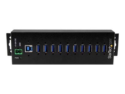 Elara StarTech.com 10 Port USB Hub With Power Adapter Surge Protection Metal Industrial USB 3.0 Data Transfer Hub Din Rail Wall Or Desk Mountable High