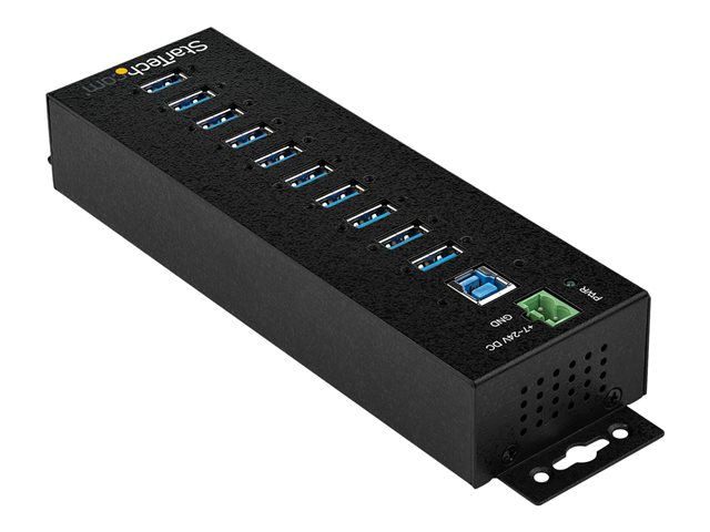 Elara StarTech.com 10 Port USB Hub With Power Adapter Surge Protection Metal Industrial USB 3.0 Data Transfer Hub Din Rail Wall Or Desk Mountable High