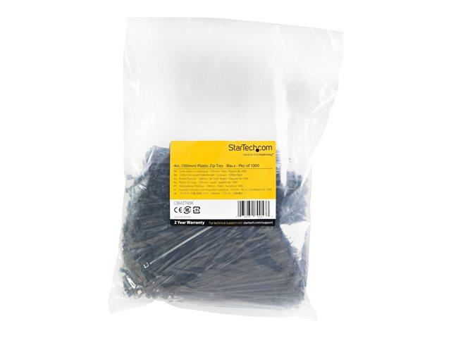 Elara StarTech.com 10cm(4") Cable Ties 2mm(1/16") Wide 22mm(7/8") Bundle Diameter 8kg(18lb) Tensile Strength Nylon Self Locking Zip Ties With Curved Tip