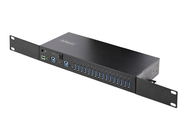 elara StarTech.com 16-Port Industrial USB 3.0 Hub 5Gbps Metal DIN/Surface/Rack Mountable ESD Protection Terminal Block Power up to 120W Shared USB Char