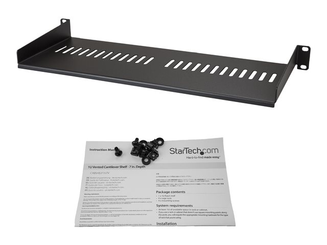 Elara StarTech.com 1U Vented Server Rack Cabinet Shelf 7in Deep Fixed Cantilever Tray Rackmount Shelf For 19" AV/Data/Network Equipment Enclosure W/ Cage