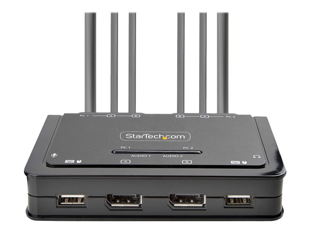 Elara StarTech.com 2-Port Dual-Monitor DisplayPort Cable KVM Switch 4K 60Hz Compact KVM With 5ft/1.5m USB-A/DisplayPort/Audio Integrated Cables Bus Power