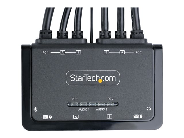 Elara StarTech.com 2-Port Dual-Monitor DisplayPort Cable KVM Switch 4K 60Hz Compact KVM With 5ft/1.5m USB-A/DisplayPort/Audio Integrated Cables Bus Power