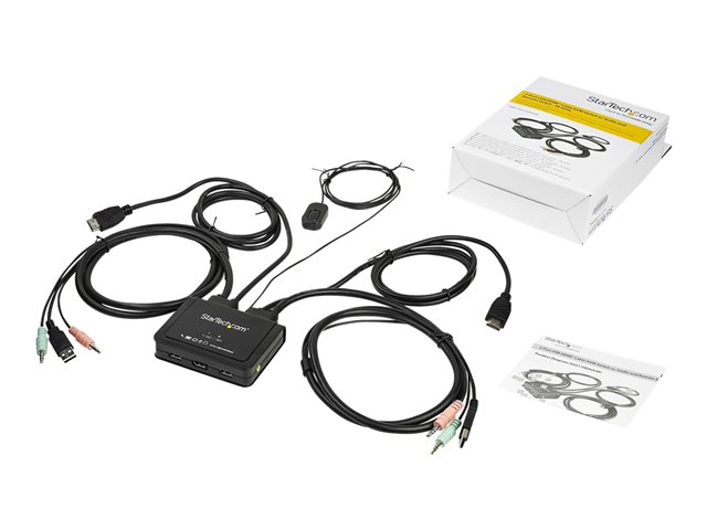 Elara StarTech.com 2 Port HDMI KVM Switch 4K 60Hz Compact Dual Port UHD/Ultra HD USB Desktop KVM Switch With Integrated 4ft Cables & Audio Bus Powered &