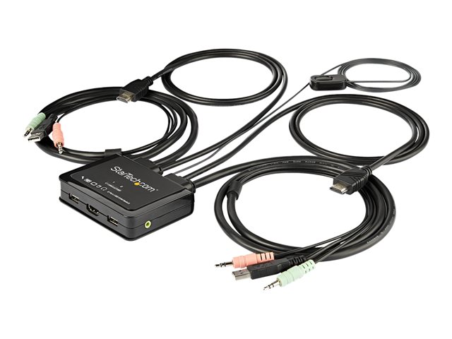elara StarTech.com 2 Port HDMI KVM Switch 4K 60Hz Compact Dual Port UHD/Ultra HD USB Desktop KVM Switch with Integrated 4ft Cables & Audio Bus Powered &