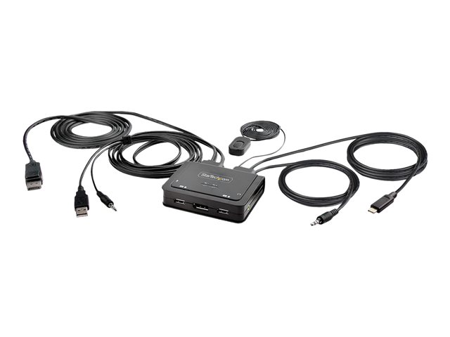elara StarTech.com 2-Port Hybrid USB-C DisplayPort Cable KVM Switch 4K 60Hz Compact KVM with 6ft/1.8m USB-A/DisplayPort/Audio & 4ft/1.2m USB-C Integrated