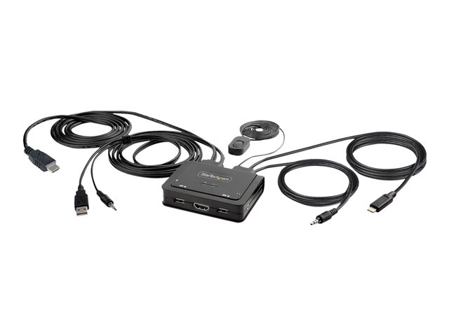 elara StarTech.com 2-Port Hybrid USB-C HDMI Cable KVM Switch 4K 60Hz Compact KVM with 6ft/1.8m USB-A/HDMI/Audio & 4ft/1.2m USB-C Integrated Host Cables B