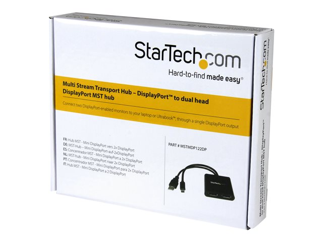 Elara StarTech.com 2-Port Multi Monitor Adapter Mini DisplayPort 1.2 To DisplayPort MST Hub Dual 4K 30Hz Windows Extended Desktop (MSTMDP122DP)