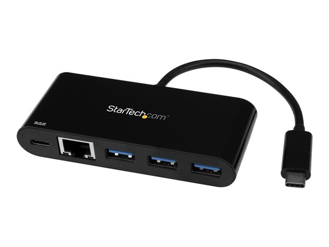 elara StarTech.com 3 Port USB-C Hub with Gigabit Ethernet & 60W Power Delivery Passthrough Laptop Charging USB-C to 3x USB-A (USB 3.0 SuperSpeed 5Gbps) US