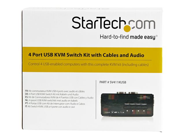 Elara StarTech.com 4 Port Black USB KVM Switch Kit With Cables And Audio