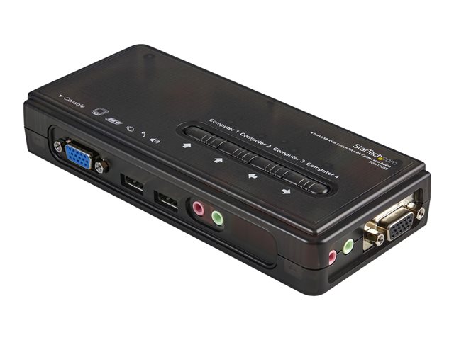 elara StarTech.com 4 Port Black USB KVM Switch Kit with Cables and Audio