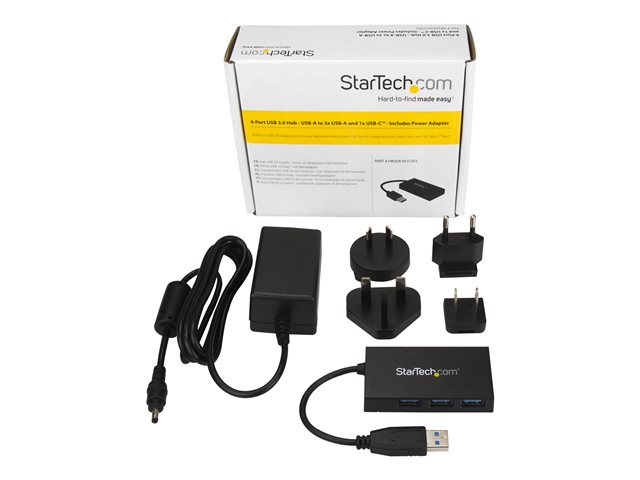 Elara StarTech.com 4 Port USB 3.0 Hub USB Type-A Hub With 1x USB-C & 3x USB-A (SuperSpeed 5Gbps) USB Bus Or Self-Powered Portable USB 3.1/USB 3.2 Gen 1 B