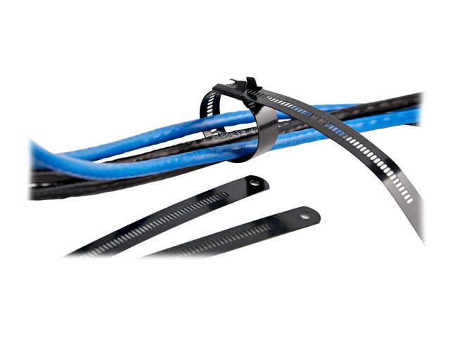 Elara StarTech.com 9"(22cm) Metal Cable Ties 1/4"(7mm) Wide 2-1/4"(55mm) Bundle Dia. 100lb(45kg) Tensile Strength Nylon Coated 316 Stainless Steel Self