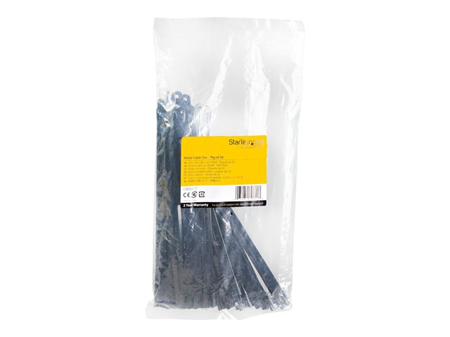 Elara StarTech.com 9"(22cm) Metal Cable Ties 1/4"(7mm) Wide 2-1/4"(55mm) Bundle Dia. 100lb(45kg) Tensile Strength Nylon Coated 316 Stainless Steel Self