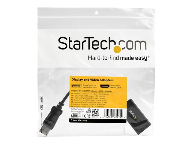 Elara StarTech.com DisplayPort To HDMI Adapter 4K 60Hz HDR10 Active DisplayPort 1.4 To HDMI 2.0b Video Converter 4K DP To HDMI Adapter Dongle For Monitor/