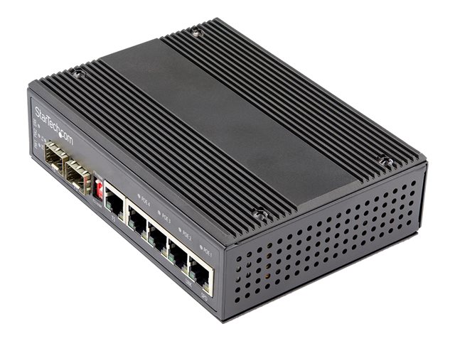 elara StarTech.com Industrial 6 Port Gigabit Ethernet Switch 4 PoE RJ45 +2 SFP Slots 30W PoE+ 12-48VDC 10/100/1000 Rugged Power Over Ethernet LAN Switch -4
