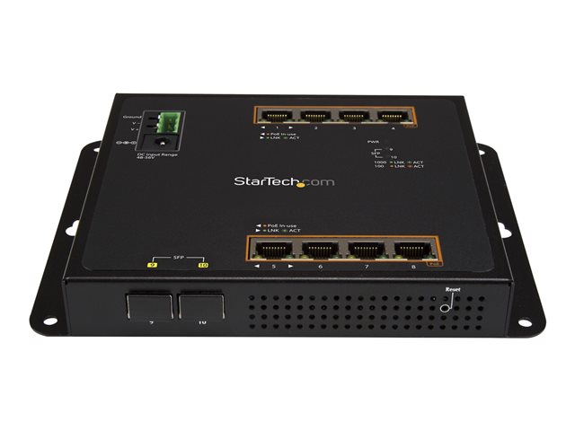 Elara StarTech.com Industrial 8 Port Gigabit PoE+ Switch With 2 SFP MSA Slots 30W Layer/L2 Switch Hardened GbE Managed Rugged High Power Gigabit Ethernet