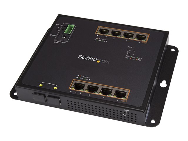 elara StarTech.com Industrial 8 Port Gigabit PoE+ Switch with 2 SFP MSA Slots 30W Layer/L2 Switch Hardened GbE Managed Rugged High Power Gigabit Ethernet
