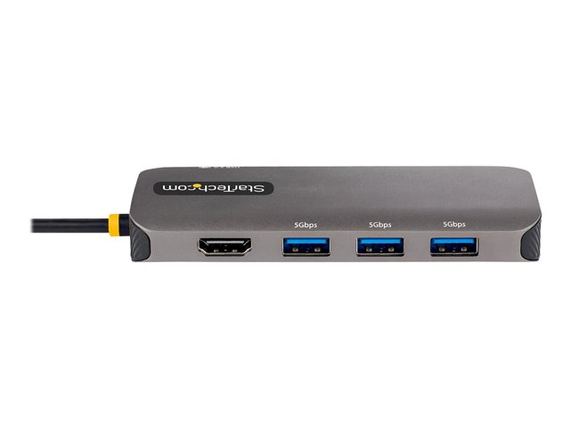 Elara StarTech.com USB C Multiport Adapter 4K 60Hz HDMI Video 3-Port 5Gbps USB-A 3.2 Hub 100W Power Delivery Passthrough GbE USB Type-C Mini Travel Doc