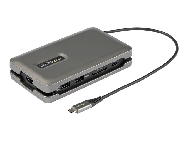 Elara StarTech.com USB C Multiport Adapter USB C To 4K 60Hz HDMI 2.0 2-Port 10Gbps USB Hub 100W Power Delivery Pass-through GbE SD/MicroSD USB Type-C